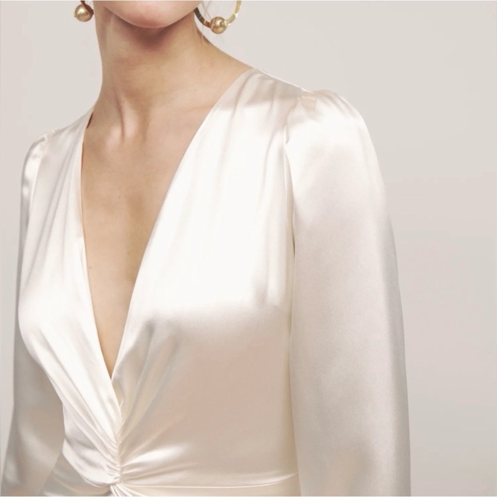 Reformation Dress Delphi Silk Slit Long-Sleeve Wedding Maxi Ivory 2 - Picture 5 of 15